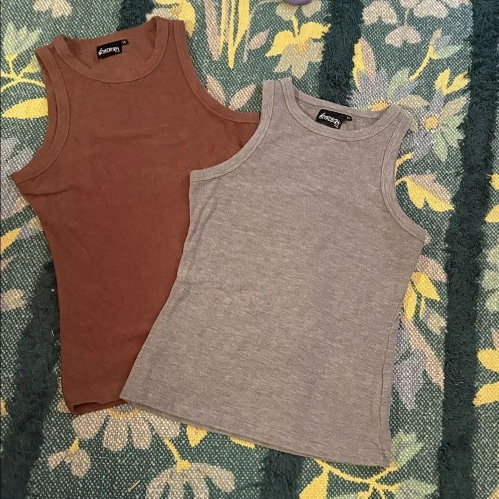 NWOT Fancy Homebody TWO Tank tops Razor back lounge cozy Medium
